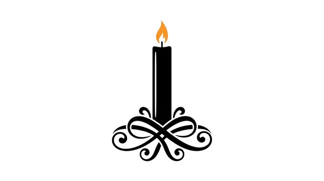 Black burning candle silhouette with decorative stand vector illustration
