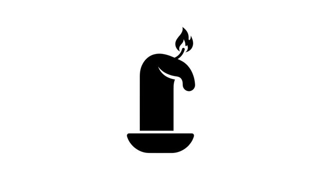Melted burning candle silhouette on small plate vector design with black candle