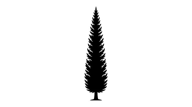 Tall pine tree silhouette isolated on white background with conifer tree evergreen tree botanical