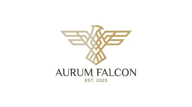 Gold geometric eagle falcon hawk bird logo design.