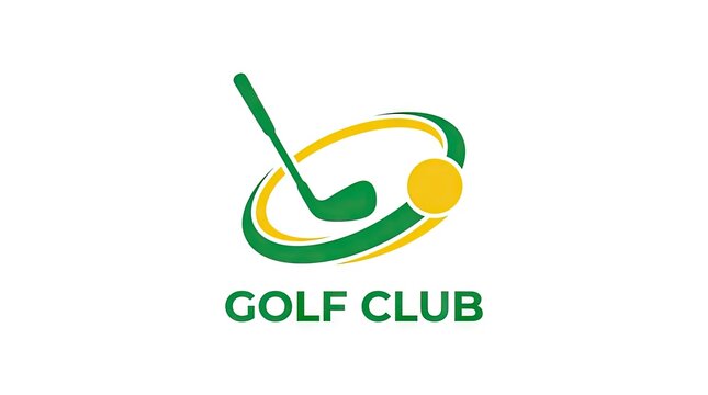 Green and yellow golf club with ball sports logo.