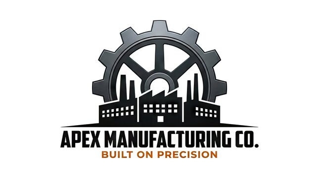 Industrial factory building and gear machinery logo design.