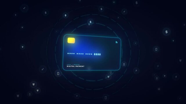 Digital Payment System Abstract Technology Illustration Showing a Credit Card with a Network of Connection Lines and Glowing Particles