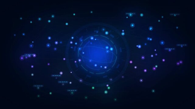 Futuristic Digital Network Connection Abstract Background with Glowing Particles and Data Flow