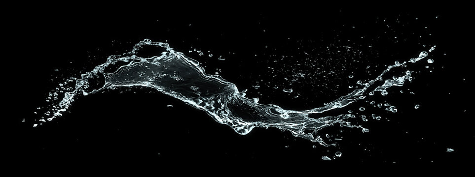 黒背景と抽象的な水しぶき｜クリーンな水の流れと飛沫の背景イメージ