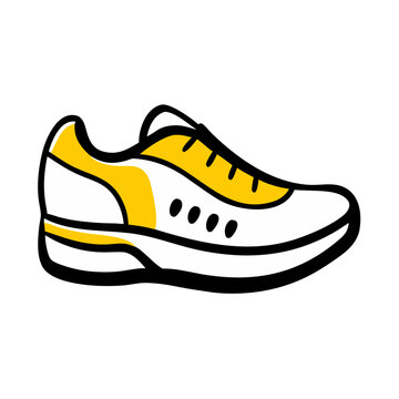 A graphic illustration of a white and yellow running shoe, perfect for sports or athletic activities