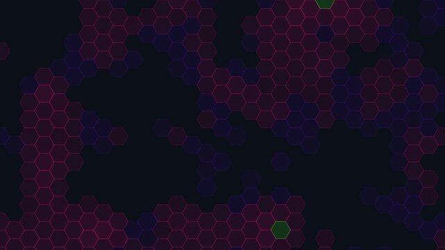 seamless abstract visual background featuring glowing hexagonal shield grid with a vivid cyberpunk color aesthetic. Ideal for VJ loops, video editing, presentations, technological overlays, motion gra