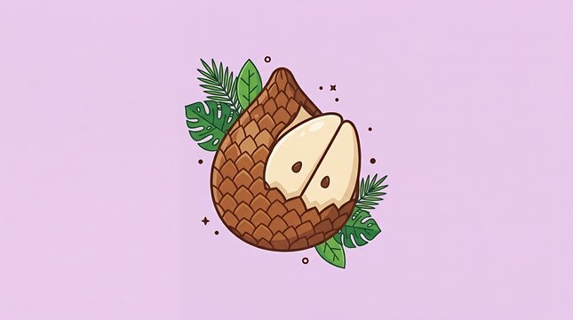 Fresh Exotic Salak Snake Fruit Graphic Art with Tropical Monstera and Palm Leaves on Pastel Background
