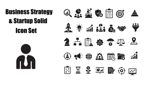 Business Strategy & Startup Solid Icon Set