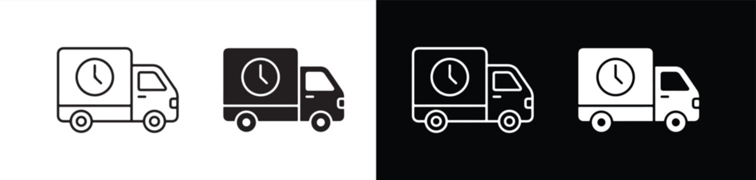 Delivery Truck Icons with Clock Symbols Showing Time Management and Logistics Scheduling Concepts