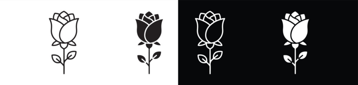 rose flower icon designs with stem and leaves for graphic use
