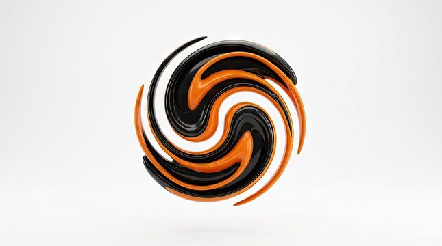 3D orange and black swirl sphere icon.