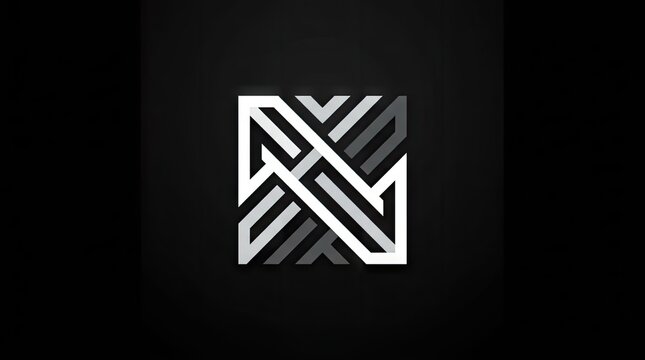 Abstract white geometric N monogram on dark background.