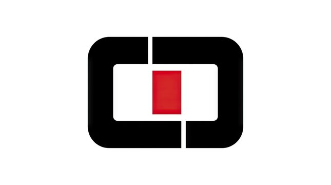 Abstract black and red square geometric logo.