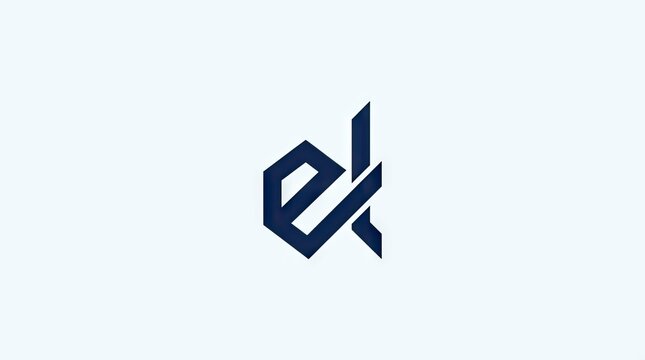 Blue geometric ek letters monogram on white background.