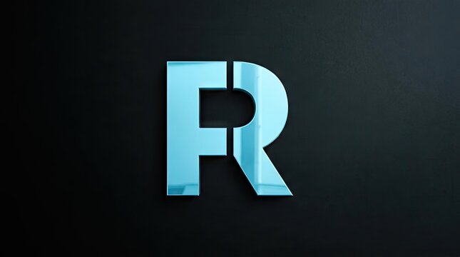 Blue metallic 3D letter R logo design.