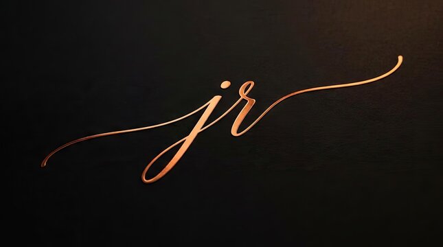 Rose gold cursive jr monogram on black background.