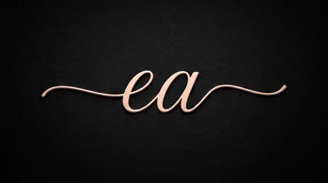 Rose gold EA script monogram on black background.