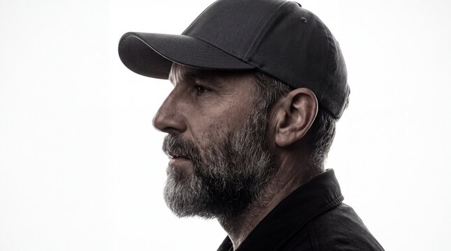 Male portrait macro skin texture with beard and cap in profile