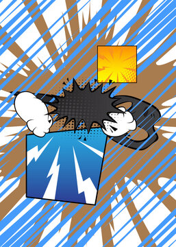 Modern creative pop art vibrant comic book style background. Cartoon effects explosion design.