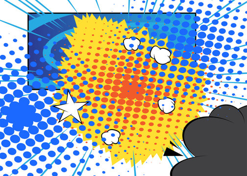 Modern creative pop art vibrant comic book style background. Cartoon effects explosion design.