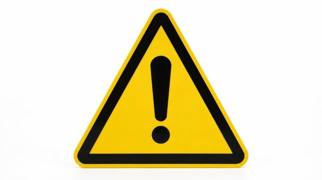 A bright yellow triangular warning symbol with a thick black border prominently displays a stark black exclamation point at its center, conveying caution and potential hazards for all observers