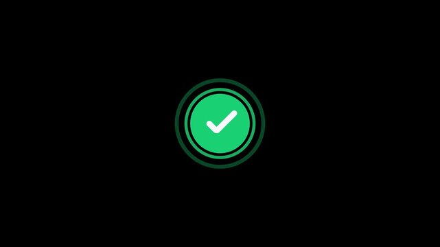 Verified Checkmark Success Button with Concentric Expanding Radar Echo Shockwave Rings Animation 6 Seconds Loop on Alpha Channel 4K
