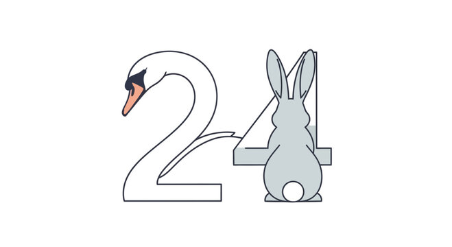 Creative Number 24 Design with Swan and Rabbit Illustration