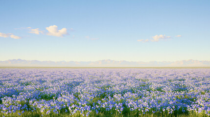 Fototapeta premium Vast Field of Blue Wildflowers Under a Clear Sky in a Tranquil Outdoor Landscape