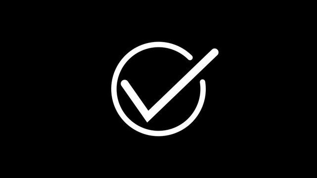 Minimalist white checkmark animation on black background, success and approval symbol for ui tick motion success
