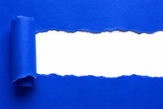 Blue Torn Paper Banner with Rolled Edge and Blank White Copy Space Vector