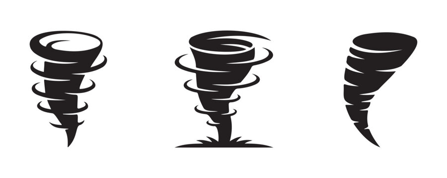 Tornado vector graphics collection showcasing strong natural storm wind vortex shapes for climate design.