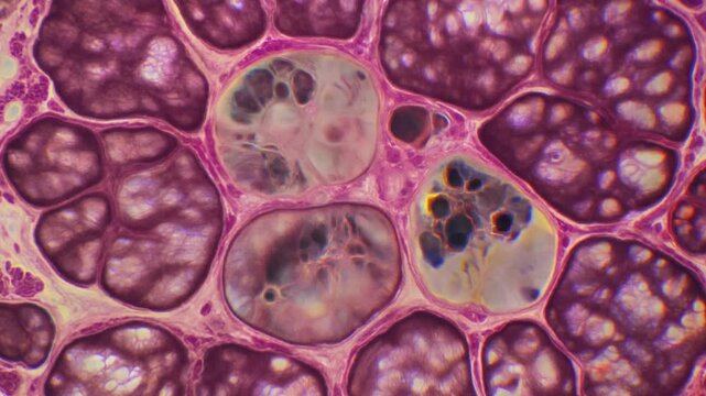Microscopic view showing human fatty liver disease biopsy