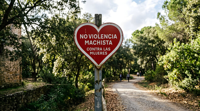 Heart-Shaped Sign with Anti-Violence Message in a Natural Setting