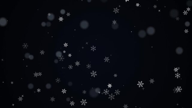 Falling white snowflakes animation on dark background