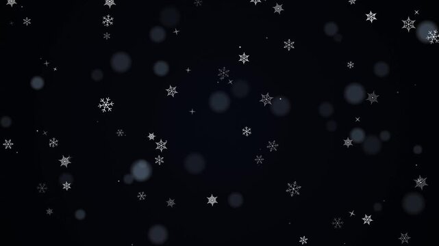 Falling snowflakes animation gently drifting on black background