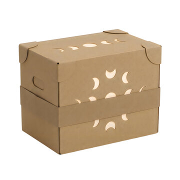 Cardboard celestial storage box with as transparent cutout