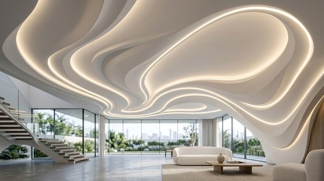 Modern interior design futuristic organic ceiling lighting architecture