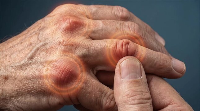 Hand Arthritis Concept showing Glowing Joint Pain and Swelling