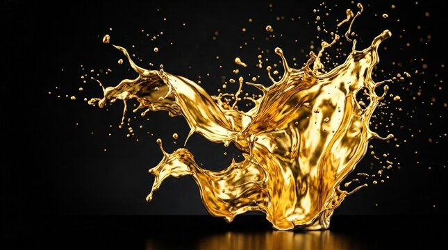 Abstract Liquid Gold Splash on Black Background