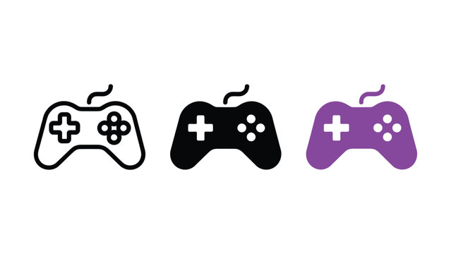 Set of three video game controller icons in different graphic styles for gaming applications