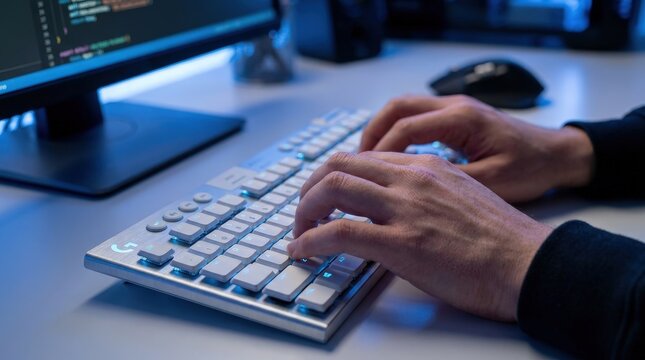 Software Developer Coding on Mechanical Keyboard