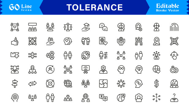 Inspiring Tolerance Line Icon Set with Professional, Minimal, Editable Vector Icons Representing Diversity, Acceptance, and Inclusion, Pixel Perfect Design
