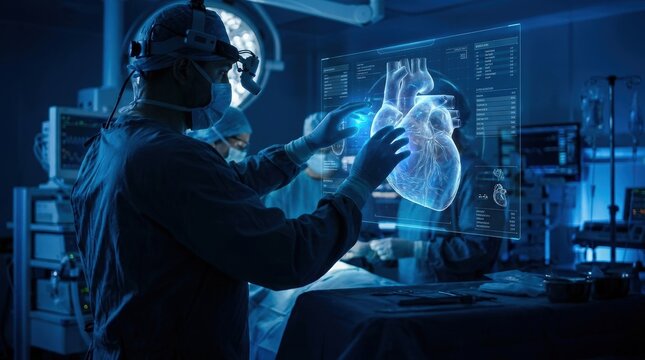 Cardiologist Examining Holographic 3D Heart