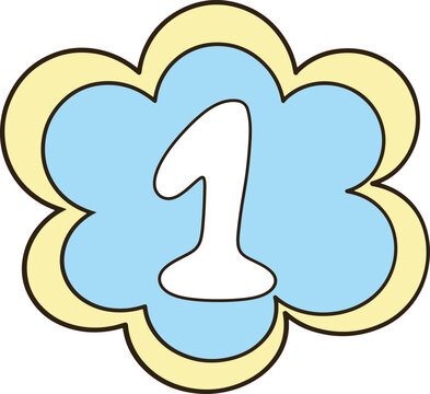 Cute Pastel Blue Flower Number 1 Clipart Minimalist Cartoon Graphic for Sticker Decor