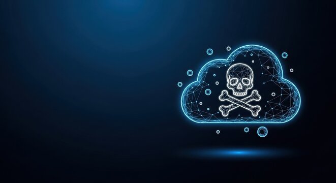Cloud Threat Skull and Crossbones Digital Cybersecurity Warning