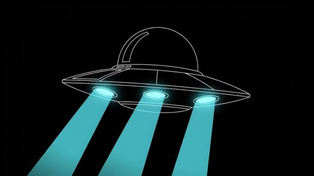Minimalist UFO Spacecraft with Underside Spotlights Sweeping Motion Graphics
