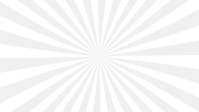 Abstract sunburst pattern with grey and white radial rays background. Stripes rotating. Looped animation 4k. Hypnotic black and white radial sunburst animation background. vintage backdrop for comic.
