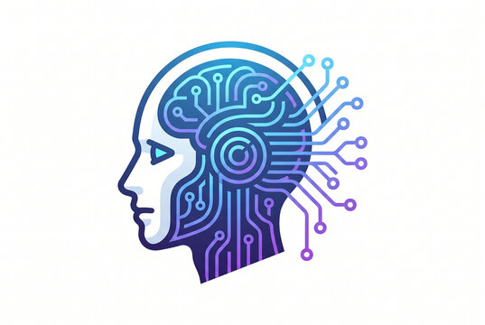 artificial intelligence vector icon of human head profile with digital brain circuit isolated on white background