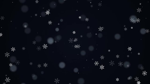 Falling snow flakes animation with soft bokeh